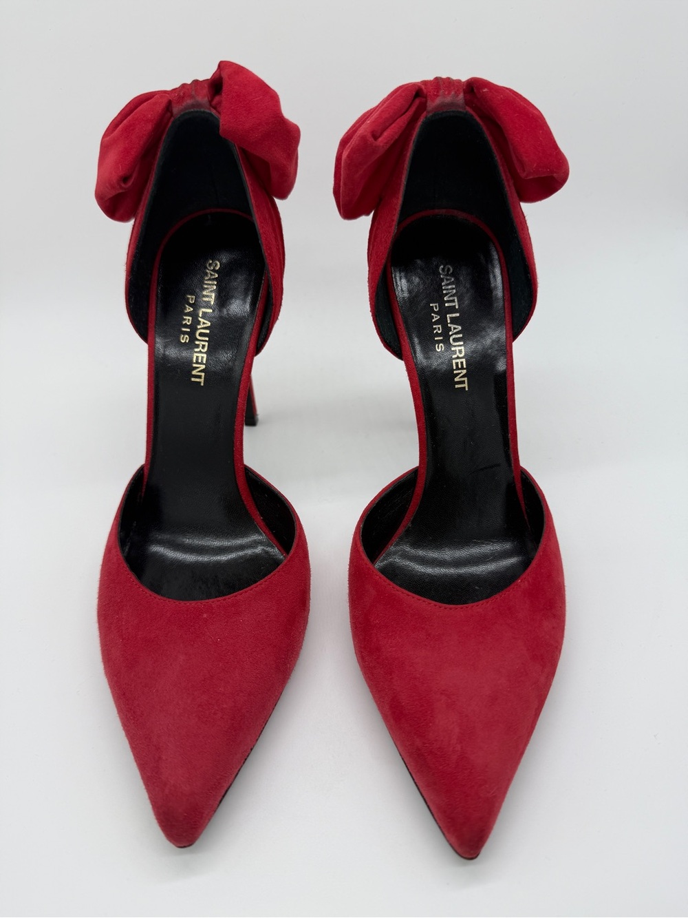 Saint Laurent Skinny 105 D'Orsay Bow Embellished Suede Pumps – Red – Size 37.5 - Picture 3 of 14